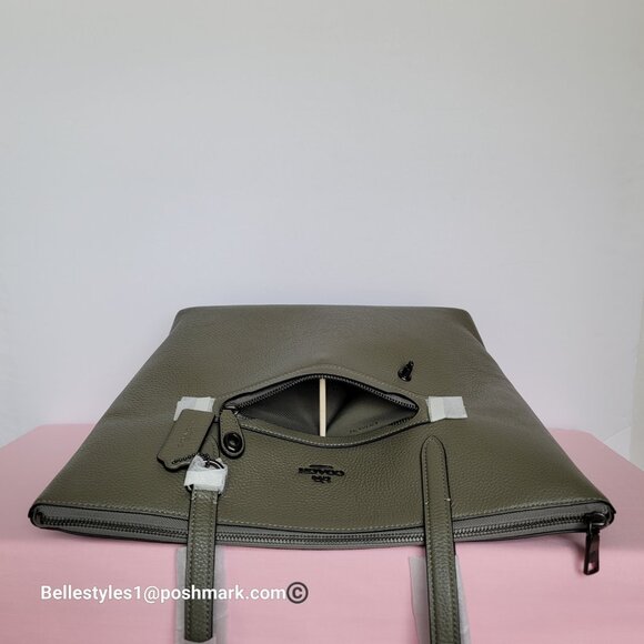 COACH Taylor Polished Pebbled Leather Large Tote- Army Green color ⭐ - Picture 9 of 16